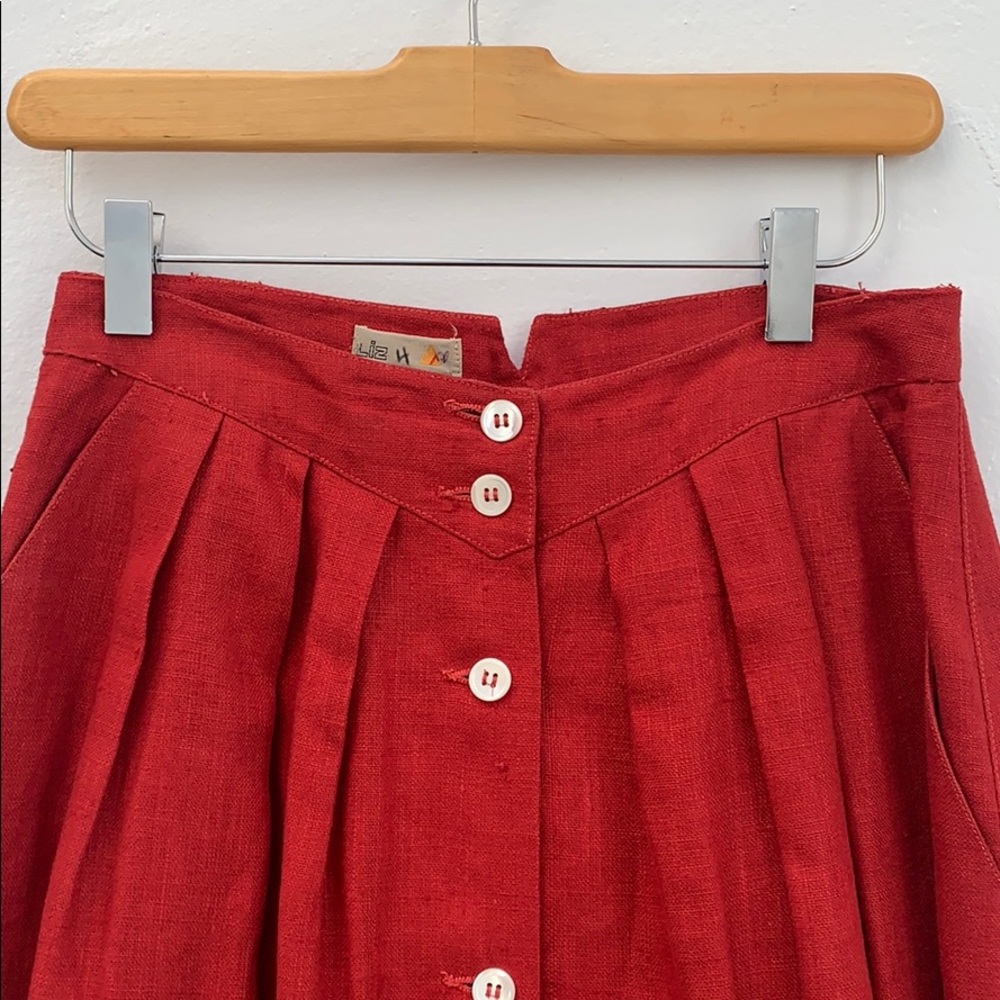 Liz Claiborne Bright Red Button-Front A-Line Skirt - Picture 2 of 6